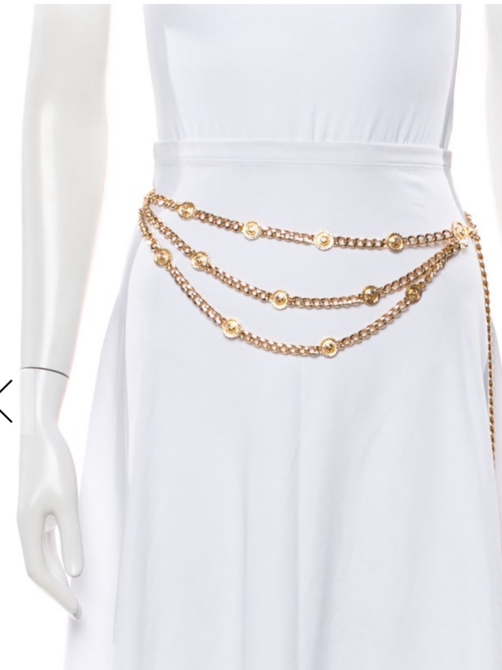 St. John Iconic Gold Triple-Drape Three-Strand Logo Medallion Chain Belt - Picture 5 of 15
